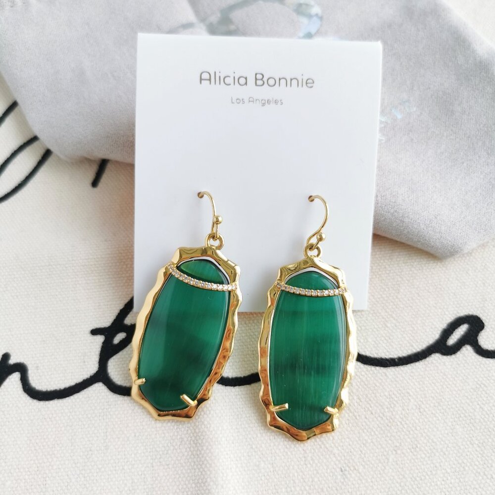 Alicia Bonnie Drop Earrings - Charlotte - Green Cat's Eye Gold